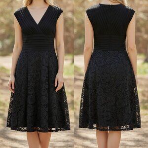 Adrianna Papell Black Pleated Bodice & Floral Skirt Sleeveless Dress Size 14 Pol